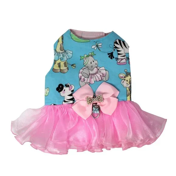 Handmade Ballerina Zoo Animal Theme Designer Small Dog Embellished Dress Pink - Picture 1 of 4